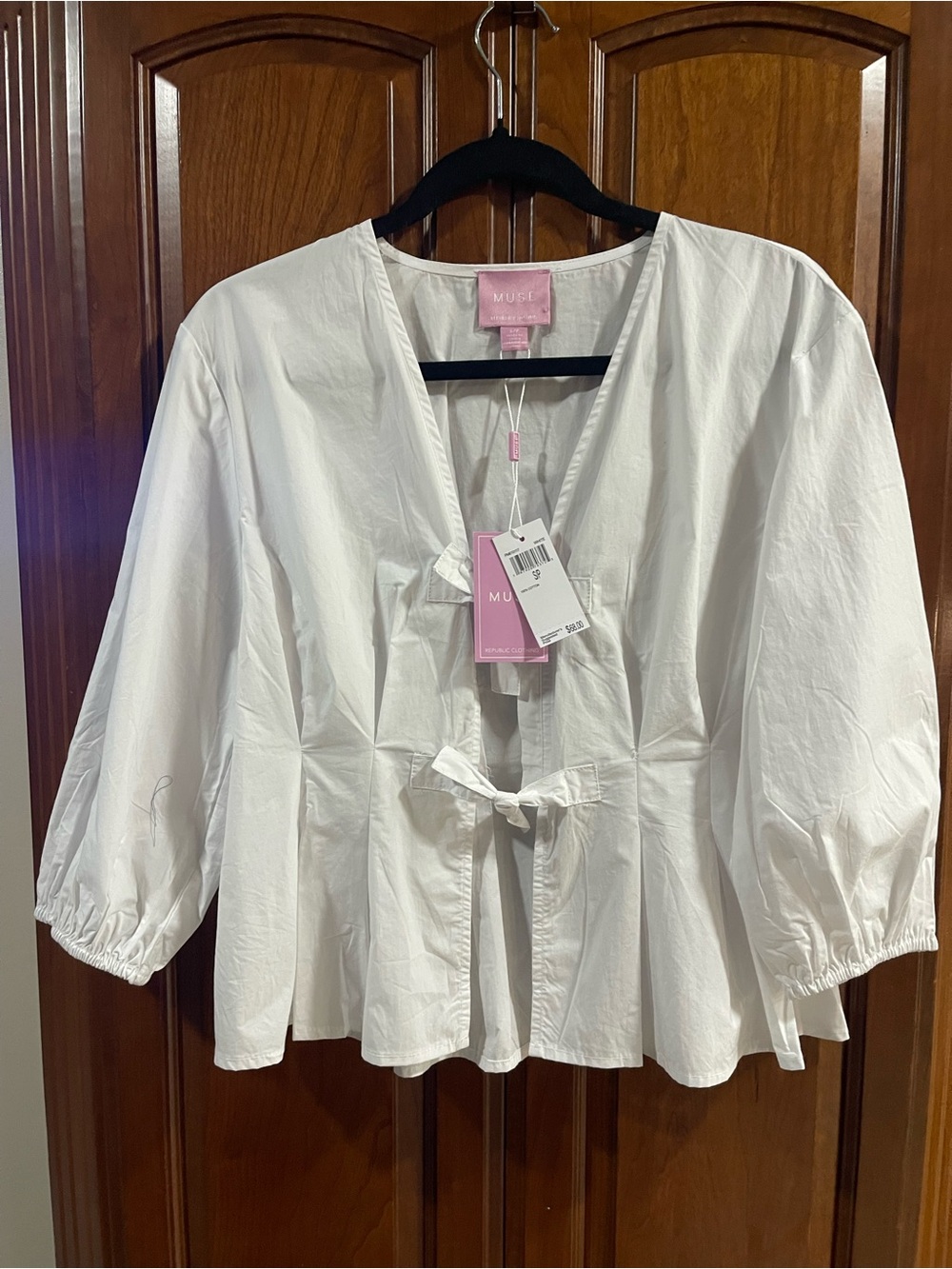 MUSE White Tie-Front Puff Sleeve Blouse